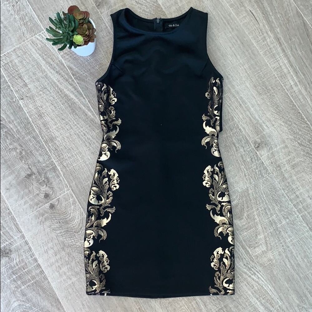 NWOT DO & BE Gold Black Sleeveless Bodycon Foil Print Dress Women's